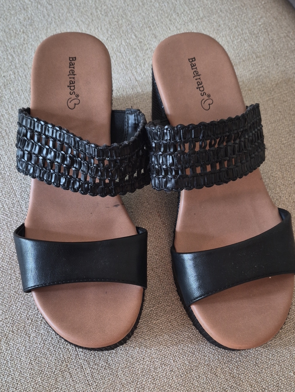 BareTraps Black Woven & Smooth Slide Mules